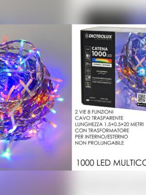 Χριστουγεννιάτικα Λαμπάκια 1000LED Πολύχρωμα με Πρόγραμμα Άσπρο Καλώδιο 20m